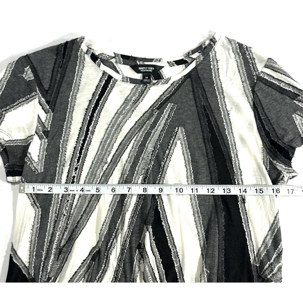 Simply Vera Vera Wang Womens Medium Geometric Striped Top Asymmetrical Hem Boho - Picture 5 of 9